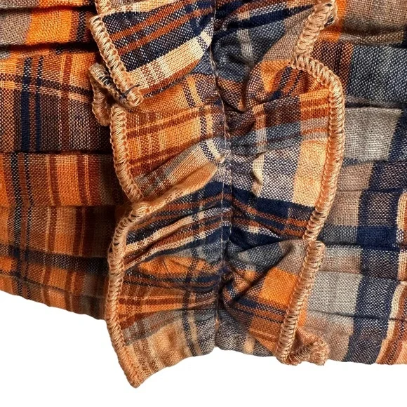 Verb by Pallavi Singhee x Anthropologie Ruffled Plaid Top Smocked Orange Medium - Picture 8 of 15